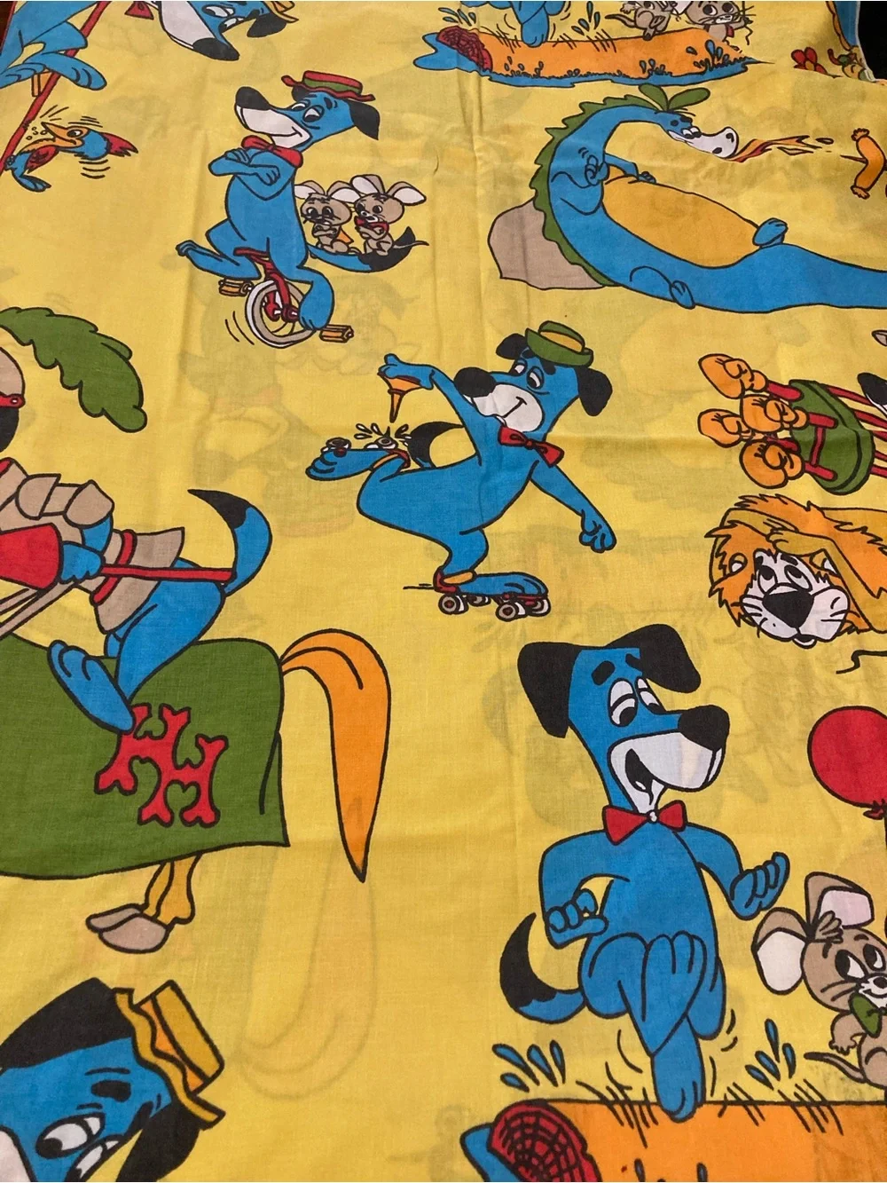 Bright Yellow Huckleberry Hound  Bedding Sheet - Playful Blue Dog Print